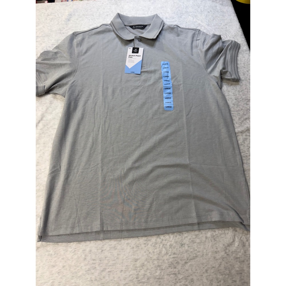 Member's Mark Mens Stretch Pique Polo Shirt Soft Silver Large NWT Wrinkle Resist